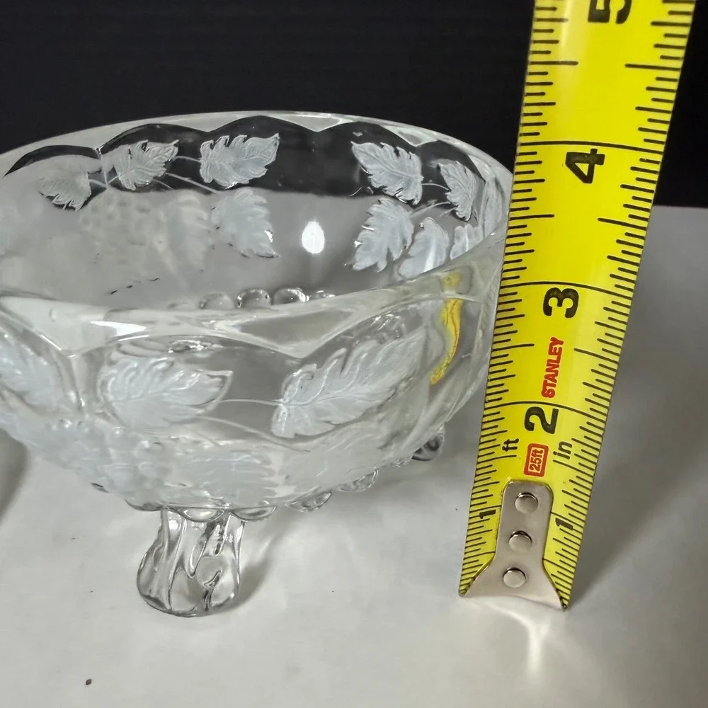 Vintage Westmoreland Paneled Grape Leaf Clear Glass Footed Candy Dish with Lid